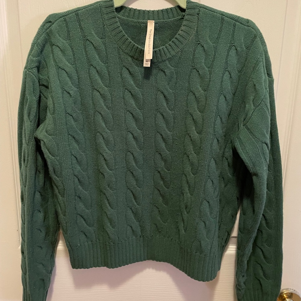 Babaton Aritzia Teal Cable Knit Sweater